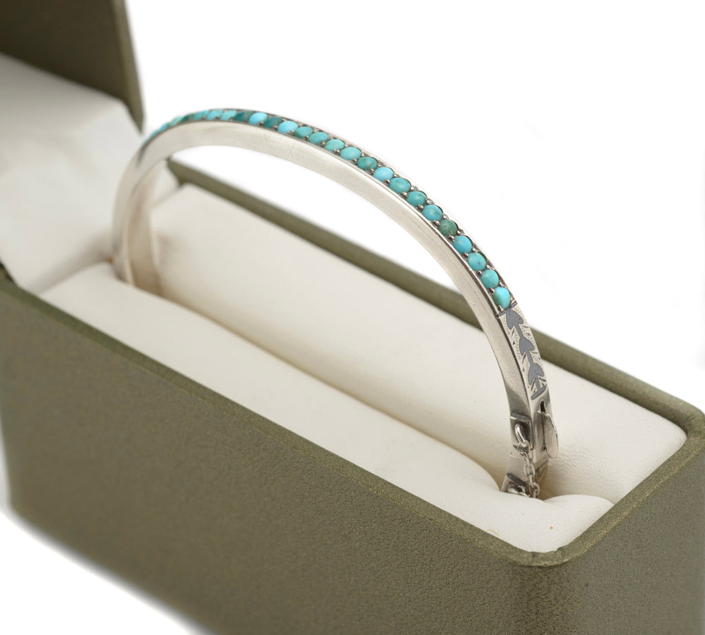 Antique Russian 84 Silver Niello and Turquoise Bangle, Likely Kubachi, Late 19th Century (C2960)