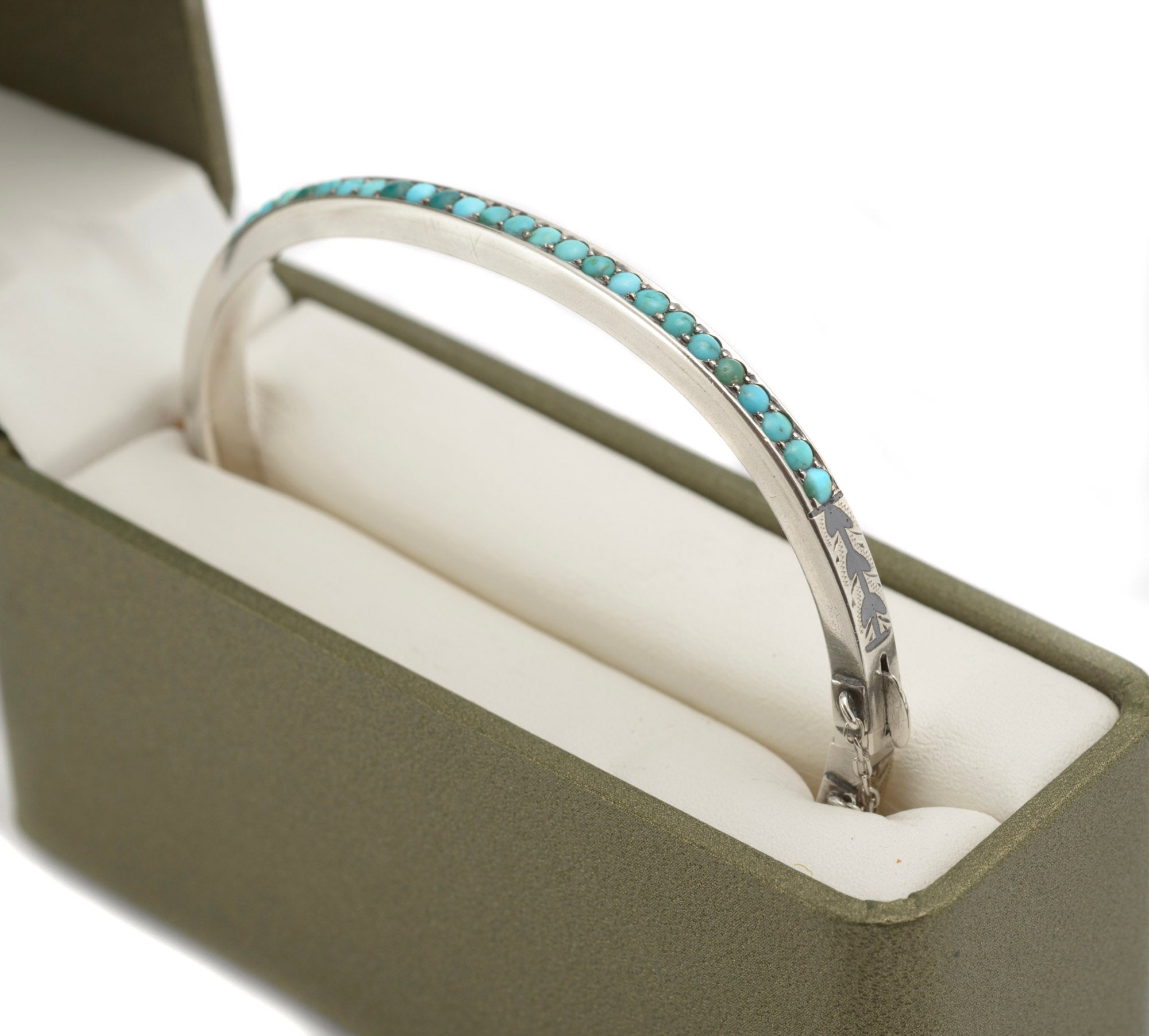 Antique Russian 84 Silver Niello and Turquoise Bangle, Likely Kubachi, Late 19th Century (C2960)