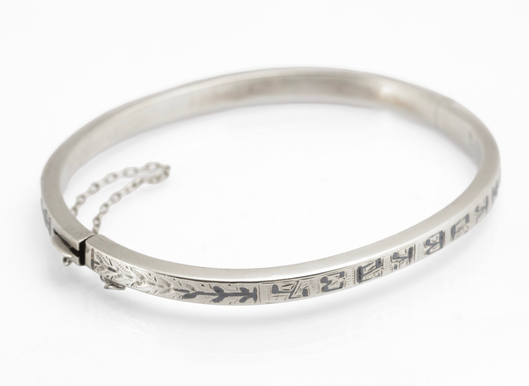Antique Russian 84 Silver Niello and Turquoise Bangle, Likely Kubachi, Late 19th Century (C2960)