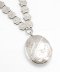 Antique Victorian Silver Kingfisher Bird Locket and Engraved Book Chain Necklace, Aesthetic Period, Birmingham 1881 (C2961)