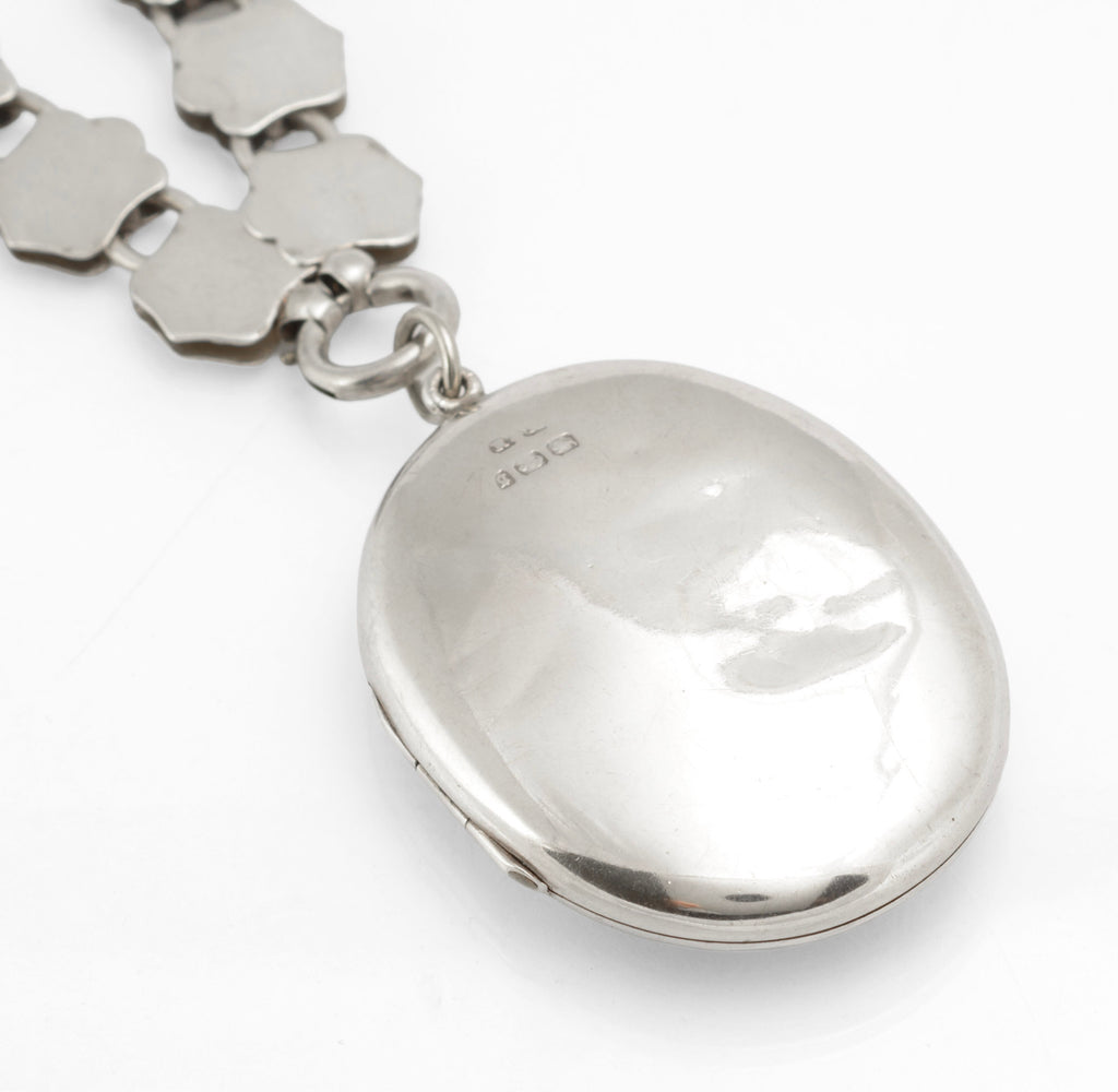 Antique Victorian Silver Kingfisher Bird Locket and Engraved Book Chain Necklace, Aesthetic Period, Birmingham 1881 (C2961)