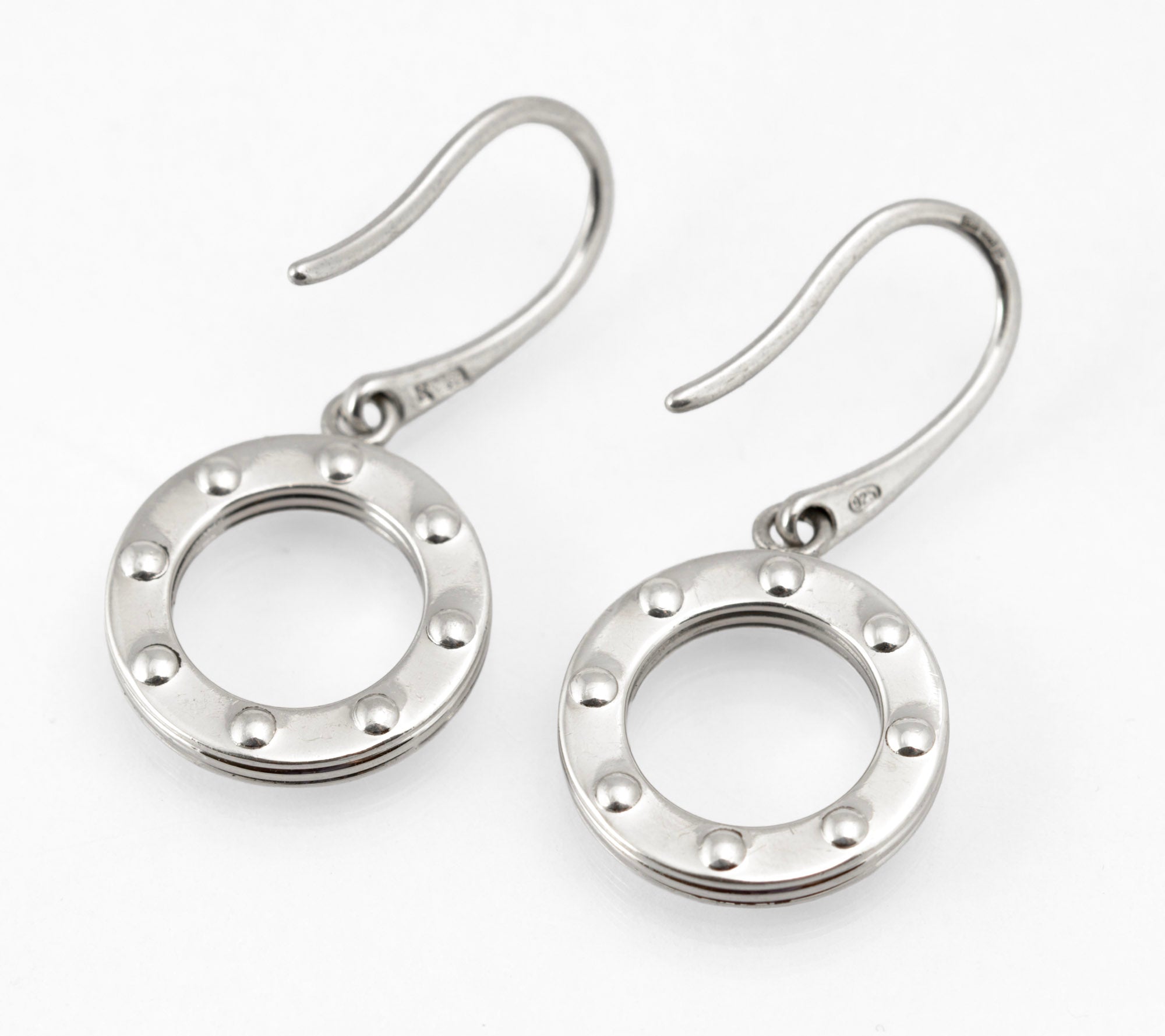 Vintage Emporio Armani Sterling Silver 925 Porthole Drop Earrings, Birmingham Hallmark (C2965)