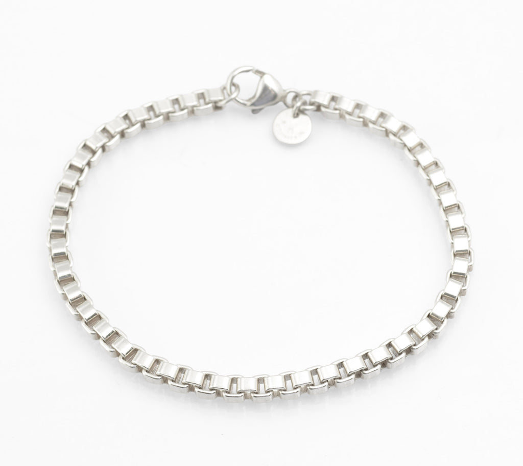 Tiffany & Co Sterling Silver 925 Venetian Link Box Chain Bracelet, London 2008 - Retired  (C2969)