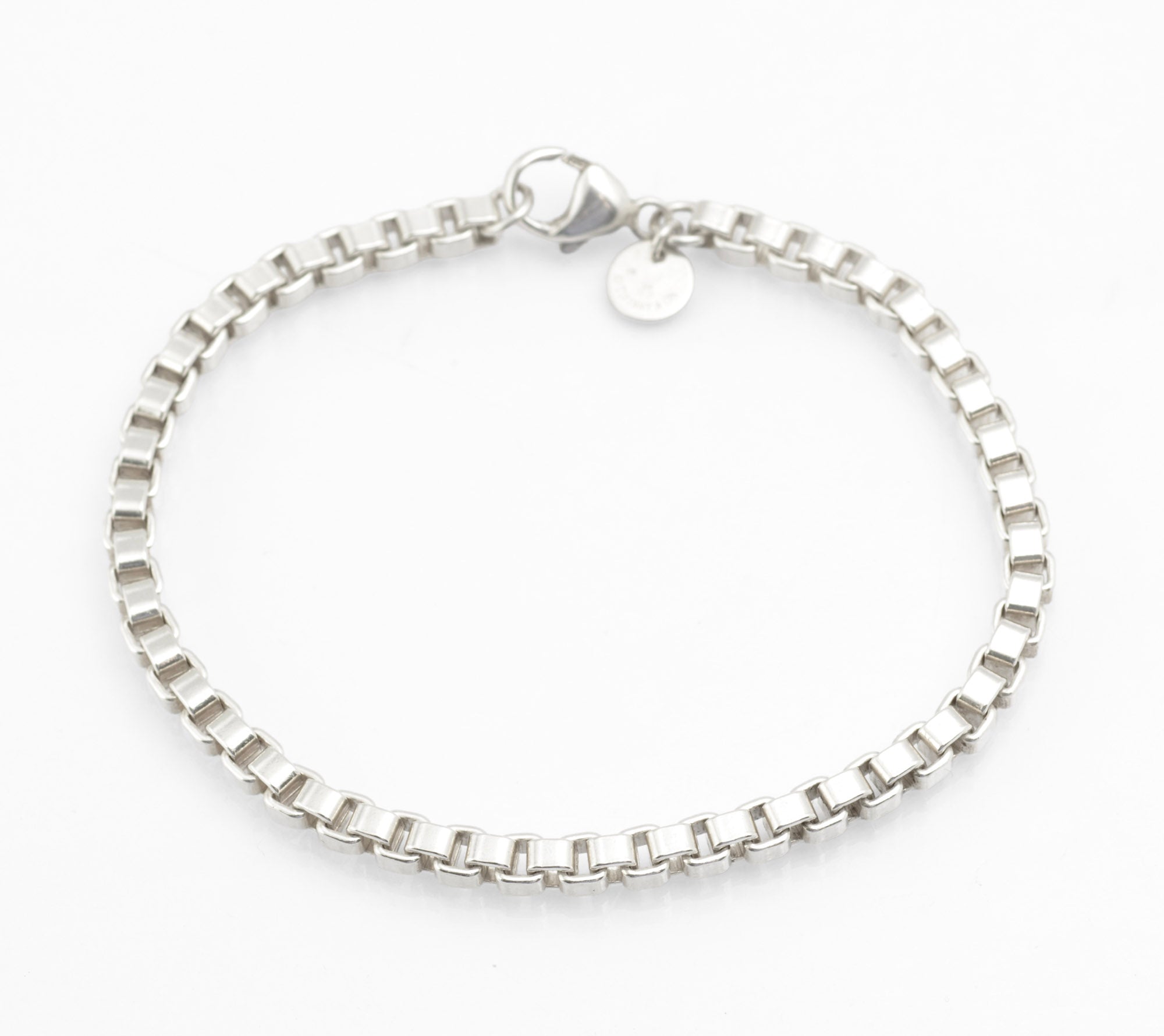 Tiffany & Co Sterling Silver 925 Venetian Link Box Chain Bracelet, London 2008 - Retired  (C2969)