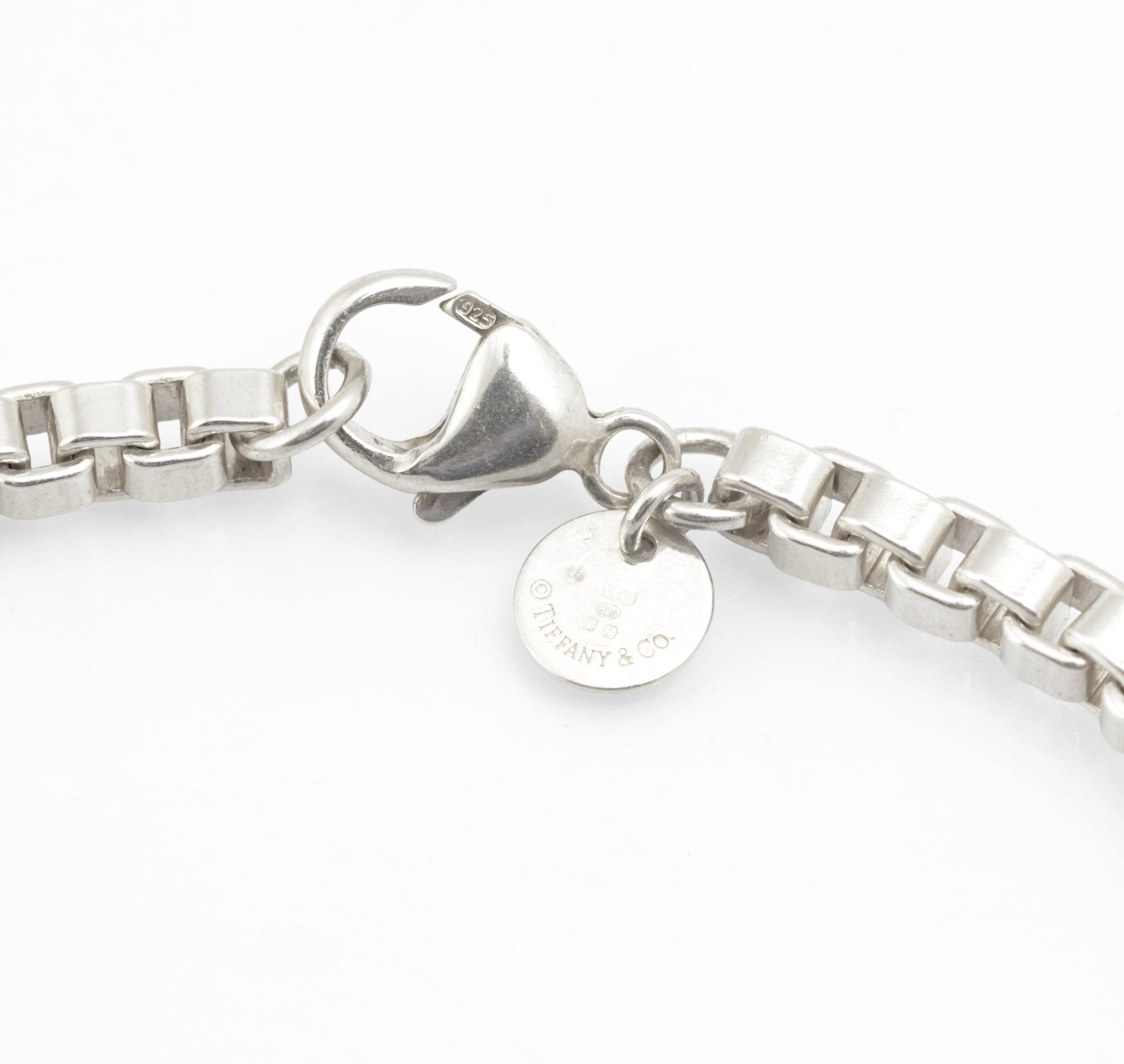 Tiffany & Co Sterling Silver 925 Venetian Link Box Chain Bracelet, London 2008 - Retired  (C2969)