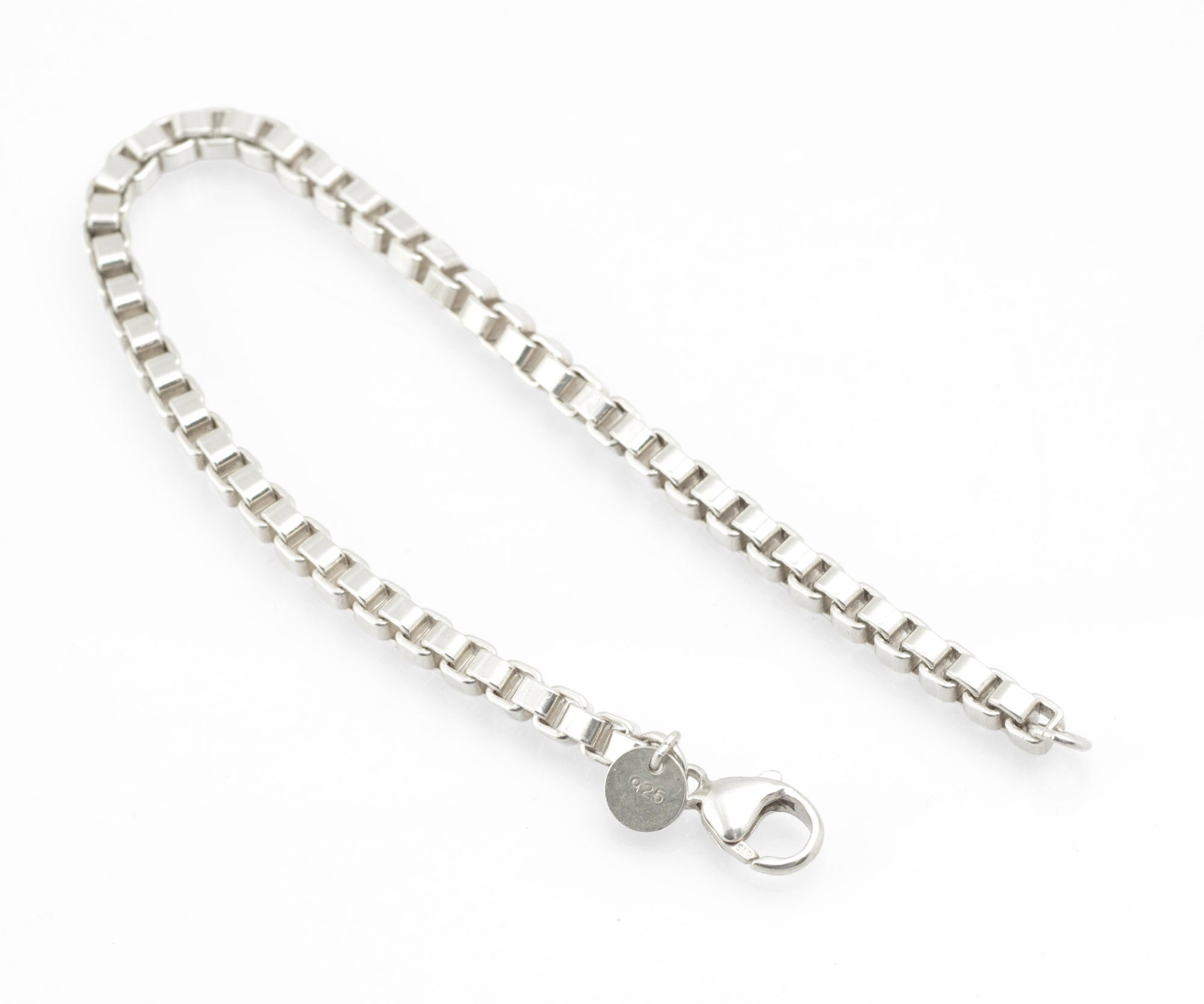 Tiffany & Co Sterling Silver 925 Venetian Link Box Chain Bracelet, London 2008 - Retired  (C2969)