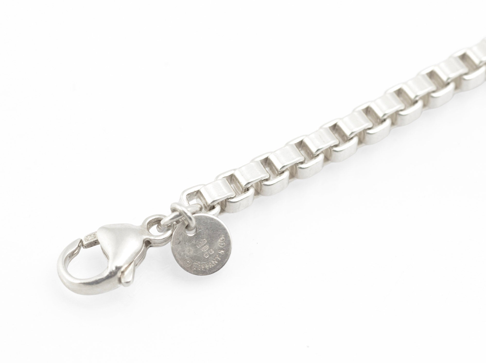 Tiffany & Co Sterling Silver 925 Venetian Link Box Chain Bracelet, London 2008 - Retired  (C2969)