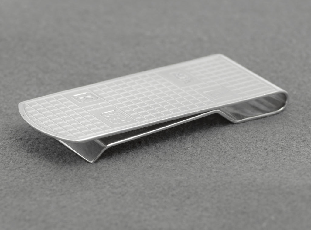 Sterling Silver Money Clip - Engine Turned - Engravable Cartouche - Birmingham Hallmarked - C2972
