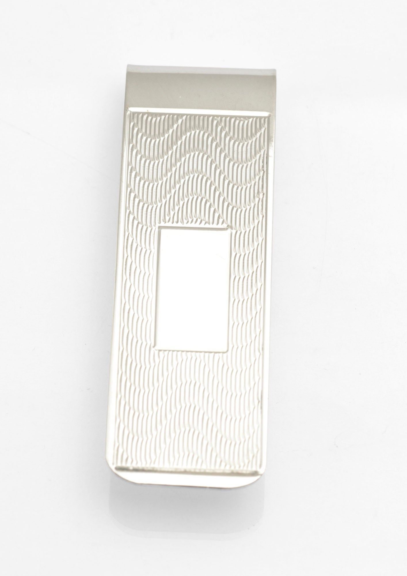Sterling Silver Money Clip - Engine Turned - Engravable Cartouche - Birmingham Hallmarked - C2972