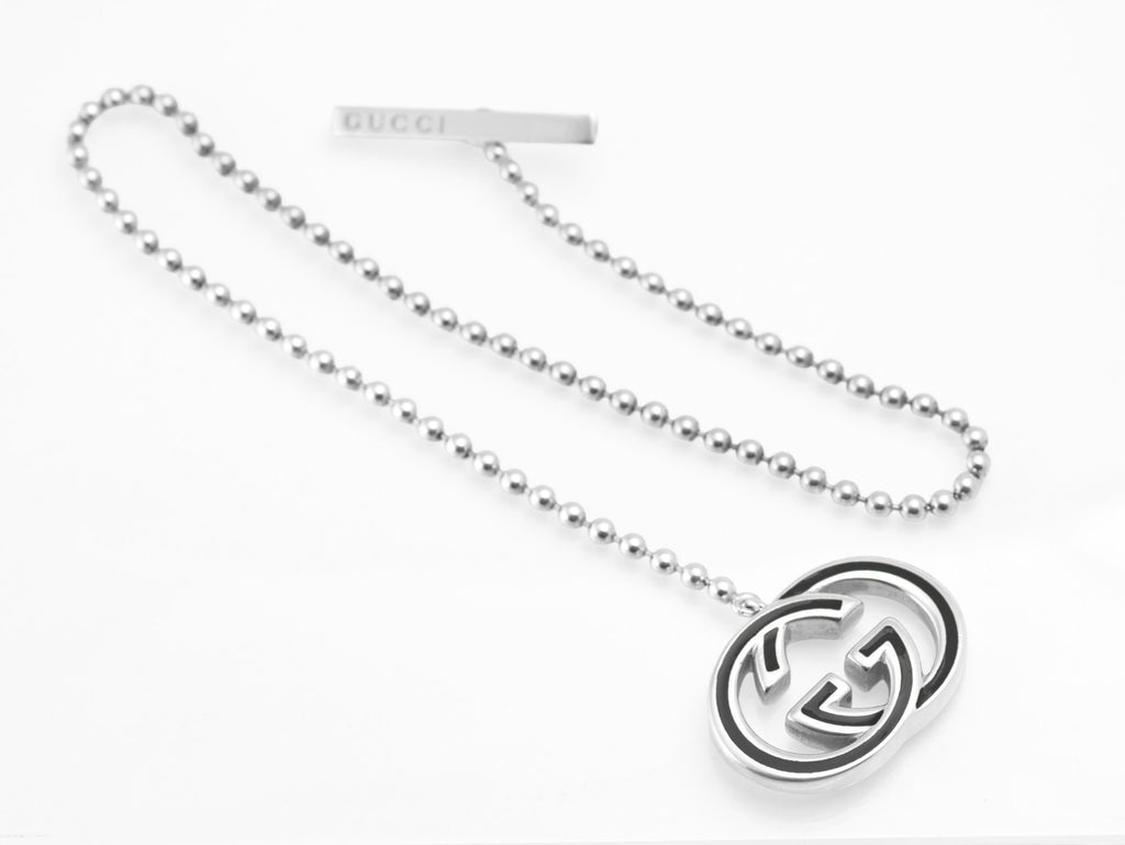Vintage Gucci Sterling Silver Double G Necklace - Black Enamel - T-Bar - Wrap Bracelet - c.1990s - C2973