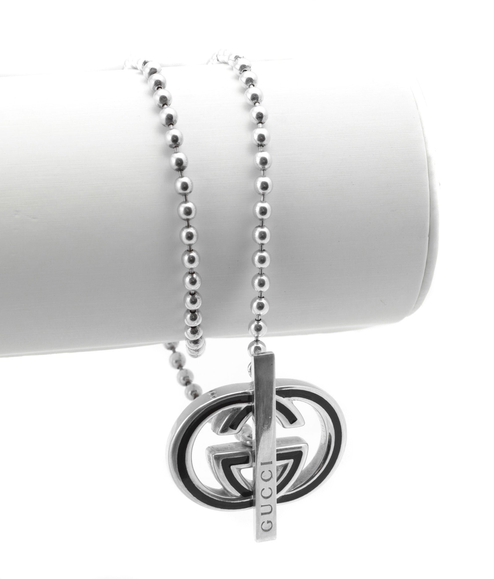 Vintage Gucci Sterling Silver Double G Necklace - Black Enamel - T-Bar - Wrap Bracelet - c.1990s - C2973