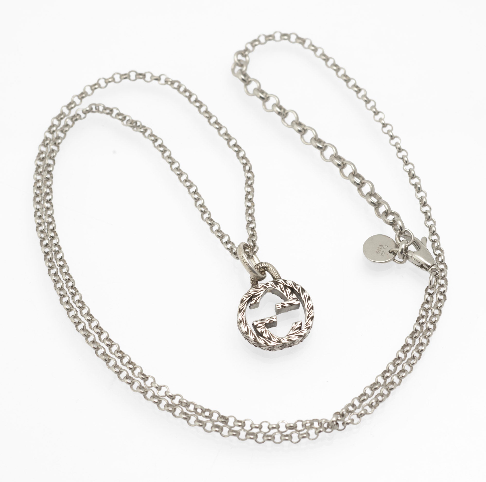 Gucci Sterling Silver Double G Logo Pendant Necklace - Boxed 50cm Chain - C2977