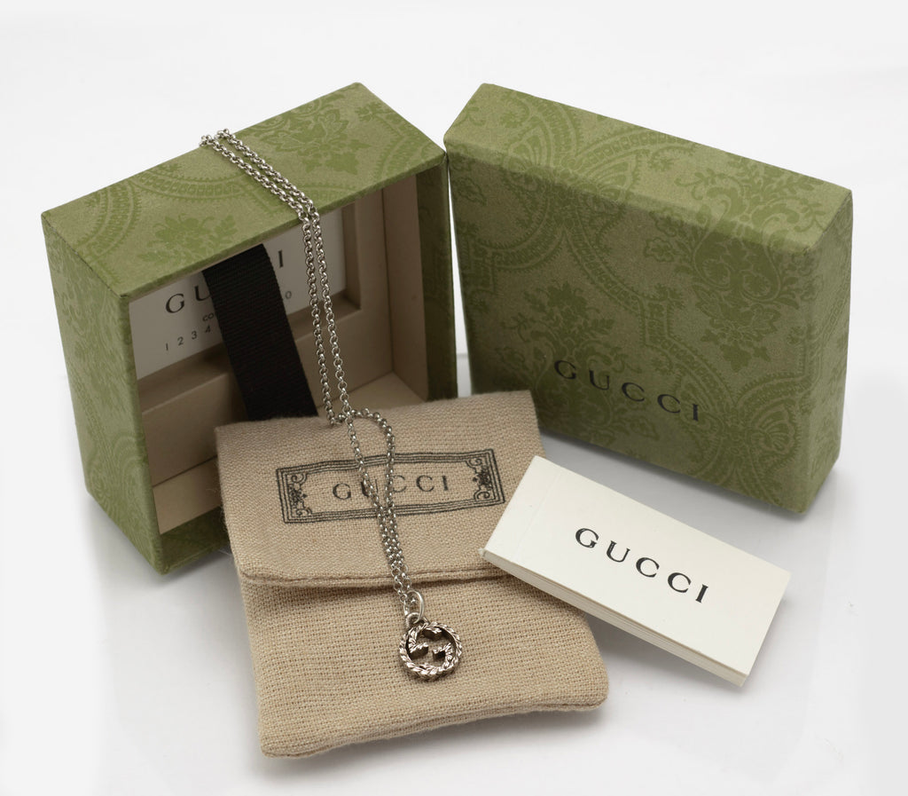 Gucci Sterling Silver Double G Logo Pendant Necklace - Boxed 50cm Chain - C2977