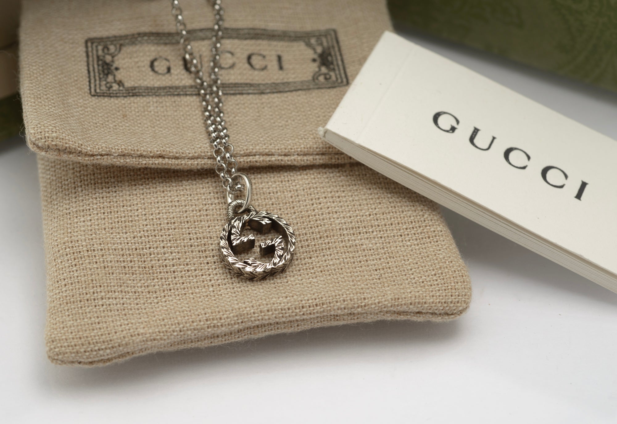 Gucci Sterling Silver Double G Logo Pendant Necklace - Boxed 50cm Chain - C2977