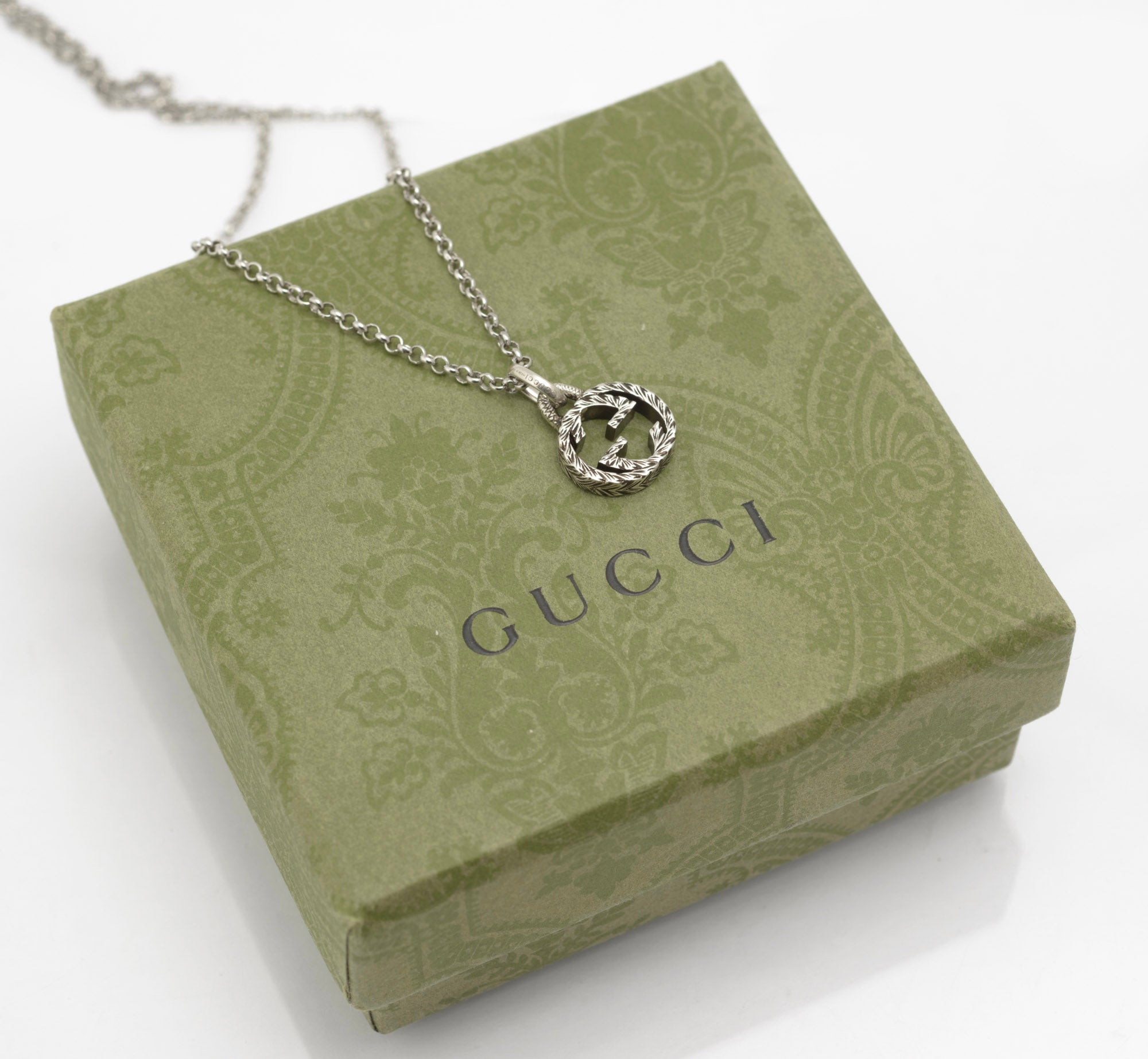 Gucci Sterling Silver Double G Logo Pendant Necklace - Boxed 50cm Chain - C2977