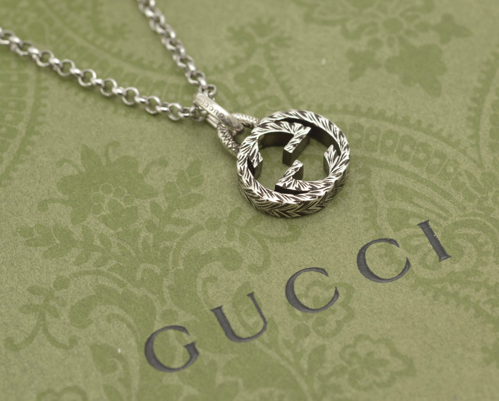 Gucci Sterling Silver Double G Logo Pendant Necklace - Boxed 50cm Chain - C2977
