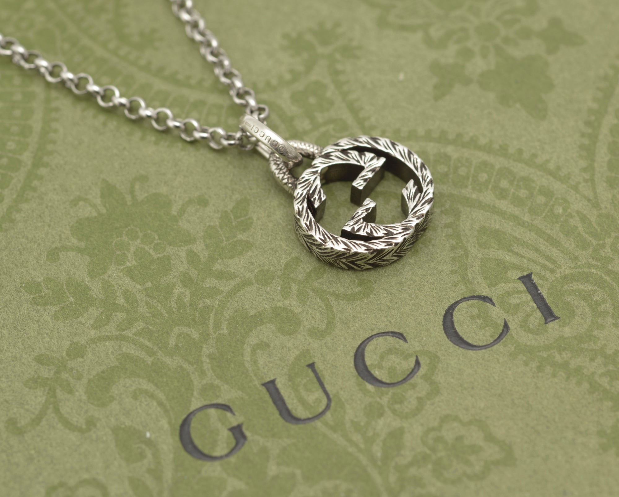 Gucci Sterling Silver Double G Logo Pendant Necklace - Boxed 50cm Chain - C2977