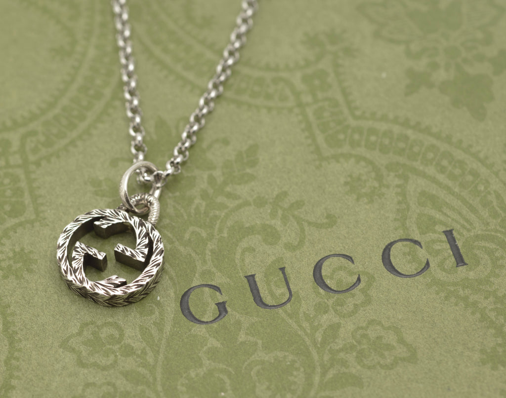 Gucci Sterling Silver Double G Logo Pendant Necklace - Boxed 50cm Chain - C2977