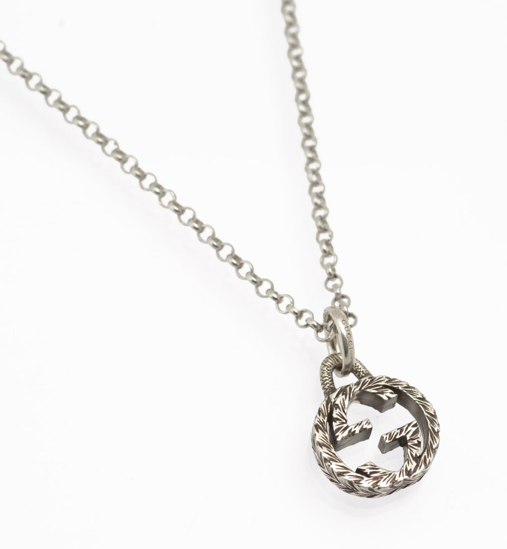 Gucci Sterling Silver Double G Logo Pendant Necklace - Boxed 50cm Chain - C2977
