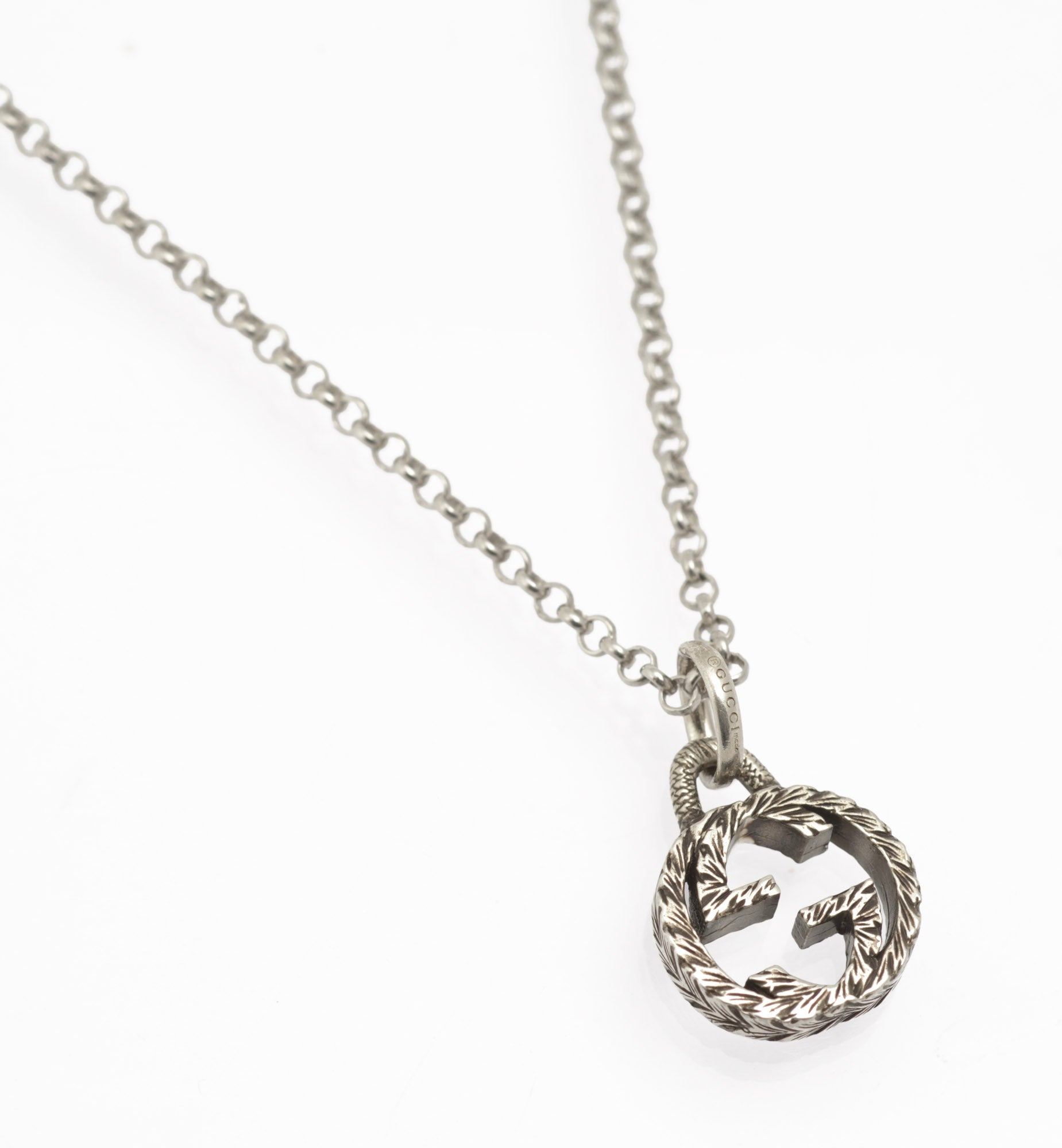 Gucci Sterling Silver Double G Logo Pendant Necklace - Boxed 50cm Chain - C2977