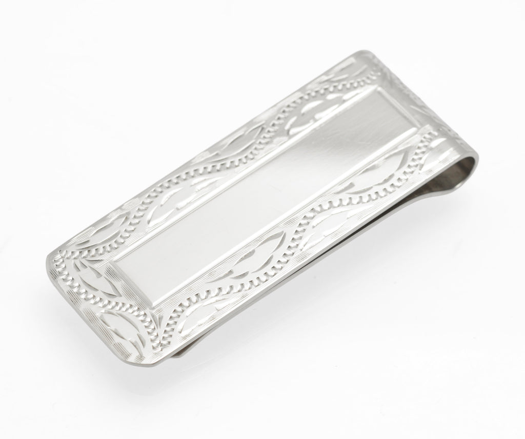 Sterling Silver Money Clip - Patterned - Engravable - W I Broadway & Co - Birmingham 2005 - C2978