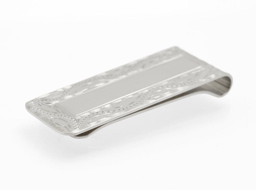 Sterling Silver Money Clip - Patterned - Engravable - W I Broadway & Co - Birmingham 2005 - C2978