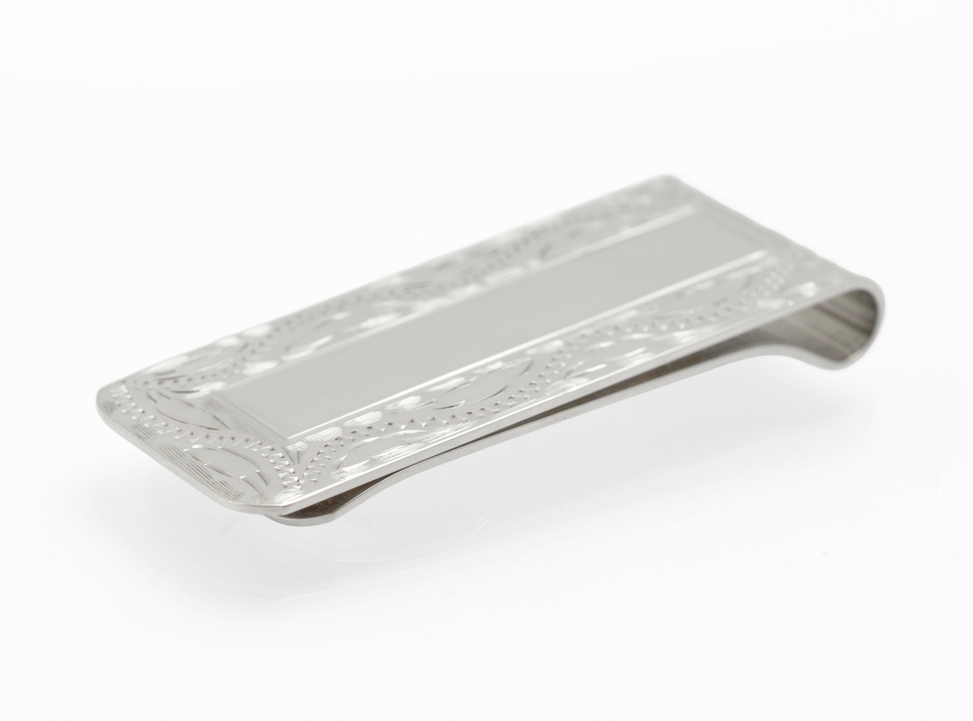Sterling Silver Money Clip - Patterned - Engravable - W I Broadway & Co - Birmingham 2005 - C2978