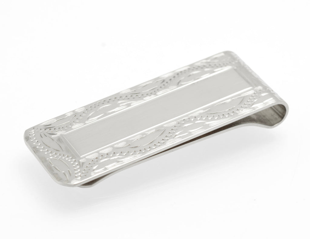 Sterling Silver Money Clip - Patterned - Engravable - W I Broadway & Co - Birmingham 2005 - C2978