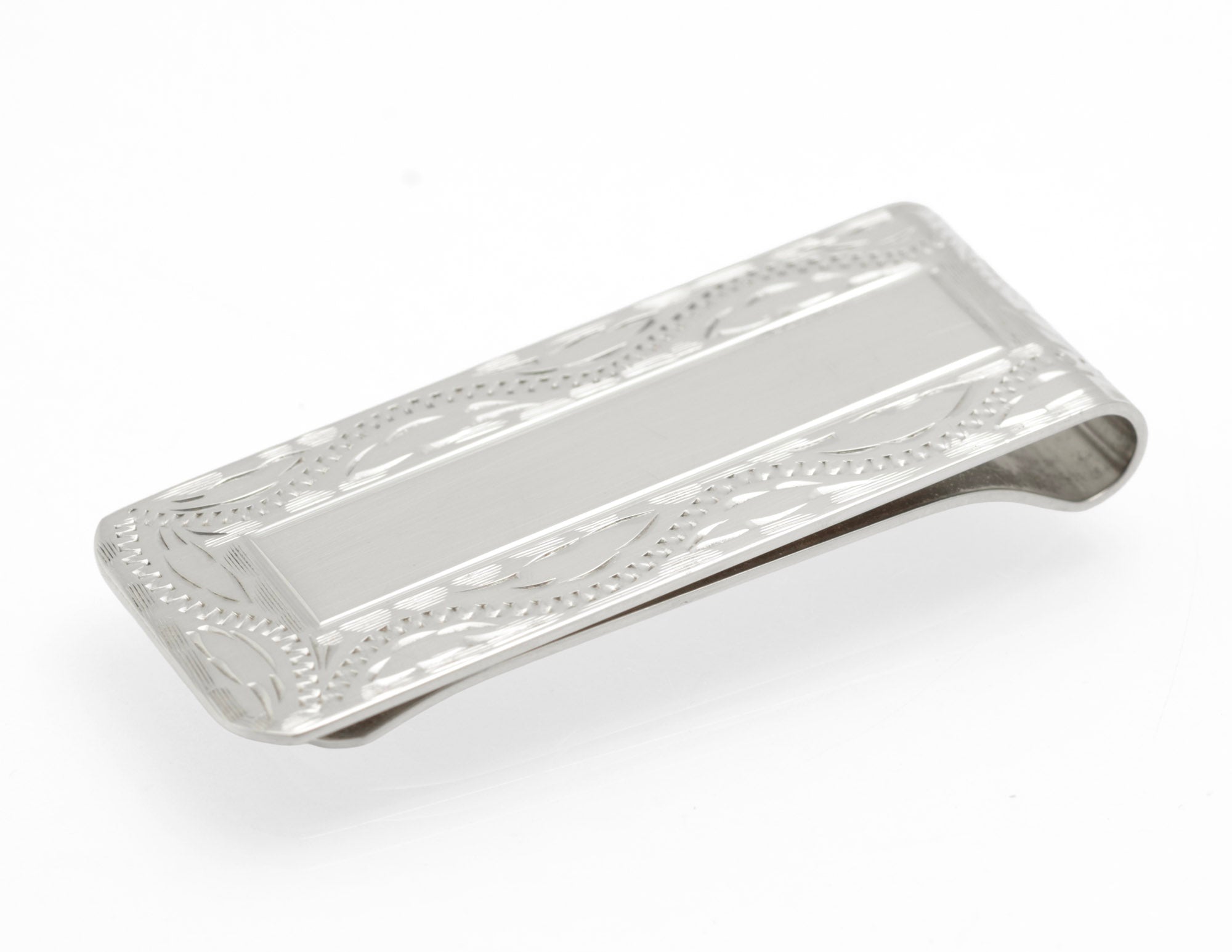 Sterling Silver Money Clip - Patterned - Engravable - W I Broadway & Co - Birmingham 2005 - C2978