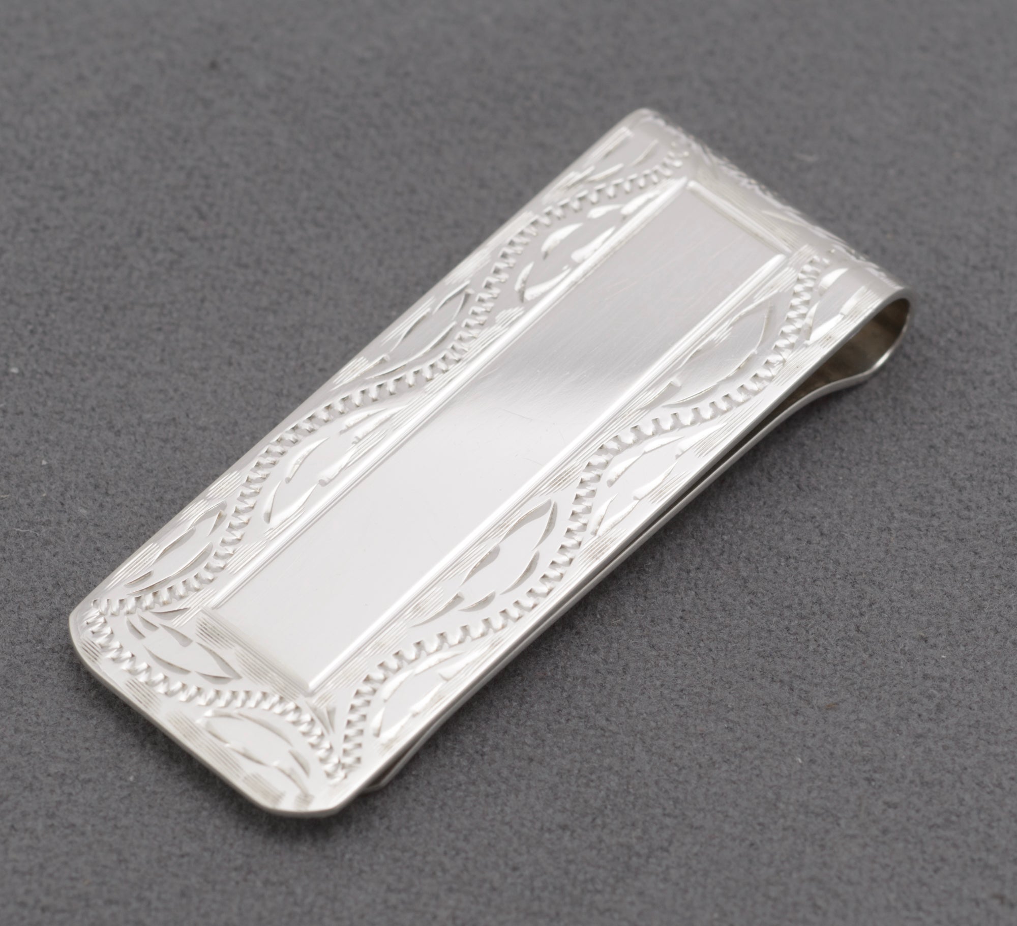Sterling Silver Money Clip - Patterned - Engravable - W I Broadway & Co - Birmingham 2005 - C2978