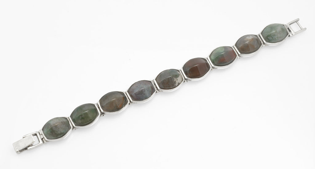 Vintage Sterling Silver Mixed Agate Bracelet - Handmade Panel Bracelet - C2979