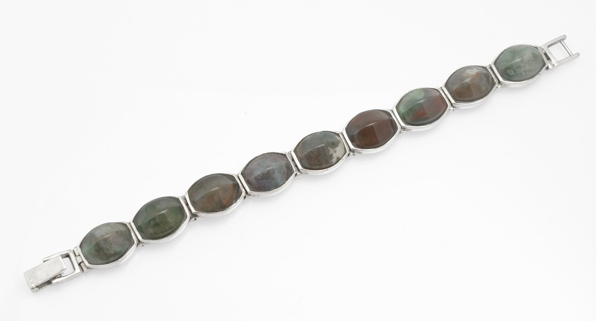 Vintage Sterling Silver Mixed Agate Bracelet - Handmade Panel Bracelet - C2979