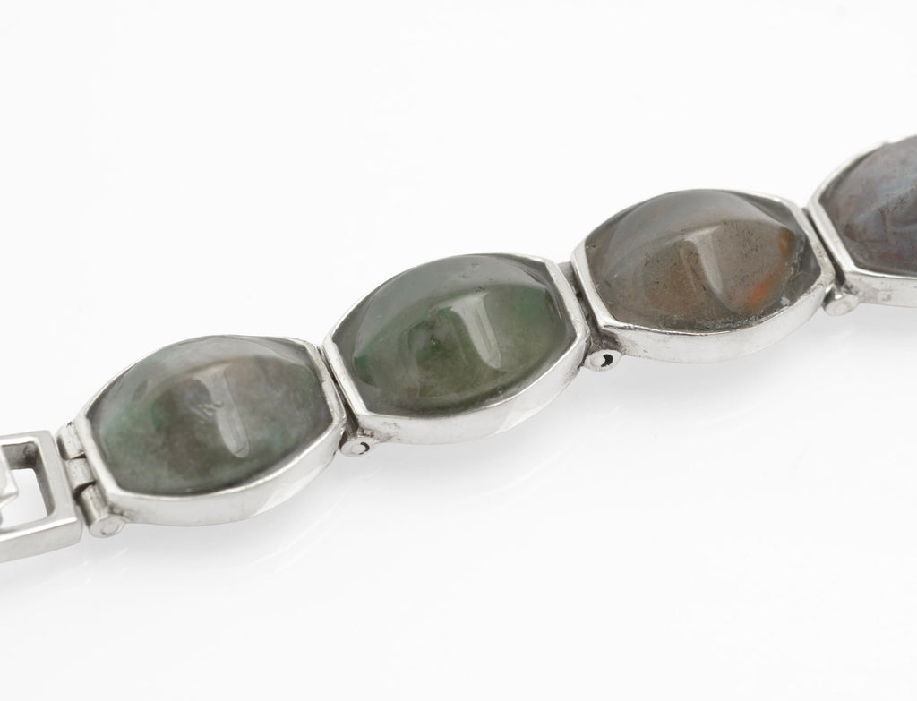 Vintage Sterling Silver Mixed Agate Bracelet - Handmade Panel Bracelet - C2979