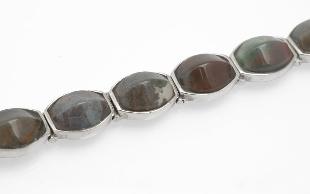 Vintage Sterling Silver Mixed Agate Bracelet - Handmade Panel Bracelet - C2979