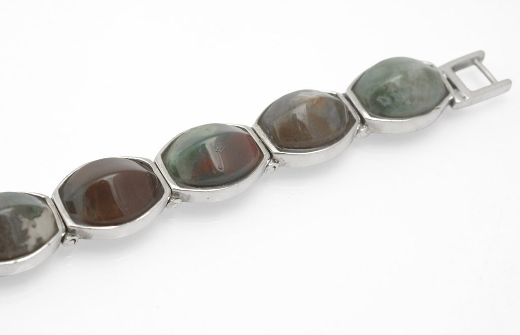 Vintage Sterling Silver Mixed Agate Bracelet - Handmade Panel Bracelet - C2979