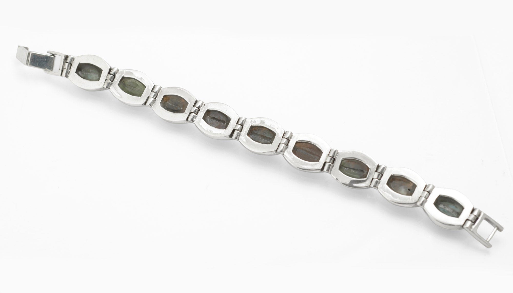 Vintage Sterling Silver Mixed Agate Bracelet - Handmade Panel Bracelet - C2979