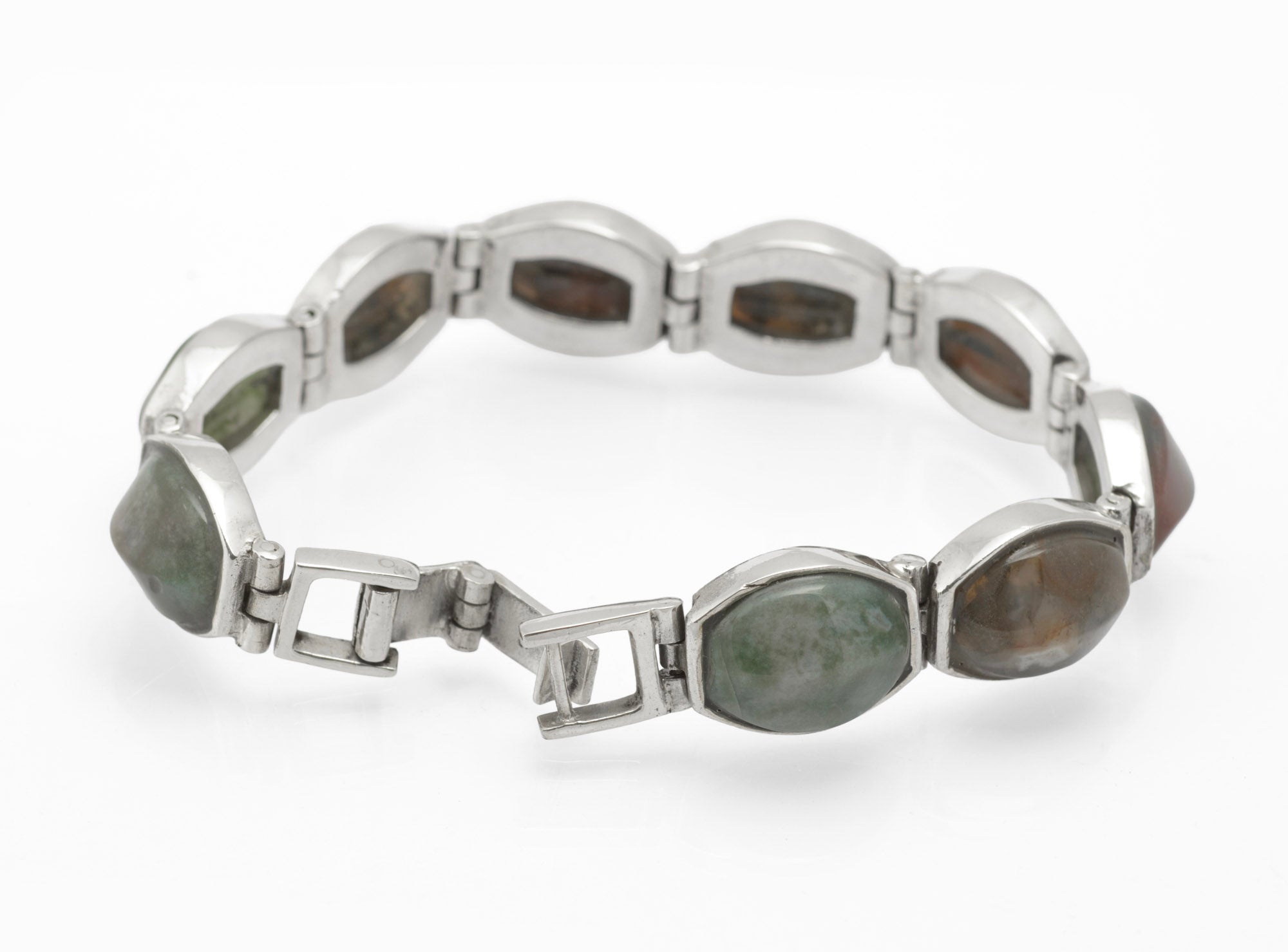 Vintage Sterling Silver Mixed Agate Bracelet - Handmade Panel Bracelet - C2979