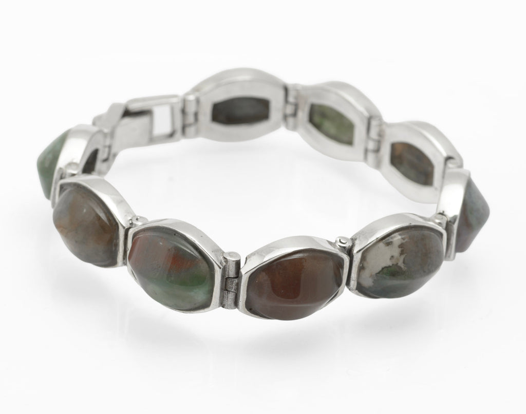 Vintage Sterling Silver Mixed Agate Bracelet - Handmade Panel Bracelet - C2979