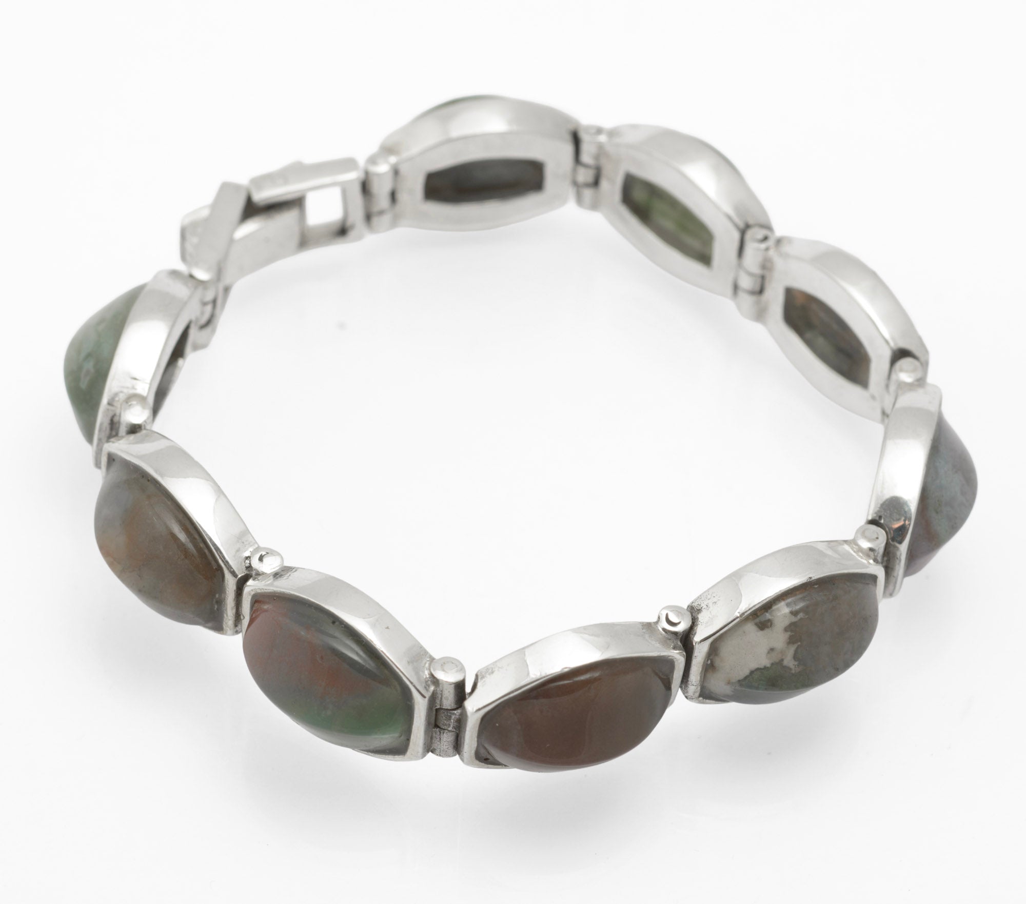 Vintage Sterling Silver Mixed Agate Bracelet - Handmade Panel Bracelet - C2979