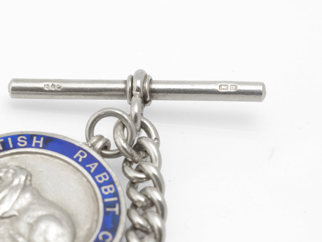 Antique Sterling Silver Graduated Albert Watch Chain - Scottish Rabbit Club Enamel Fob Medal - 1896 & 1910 - C2980