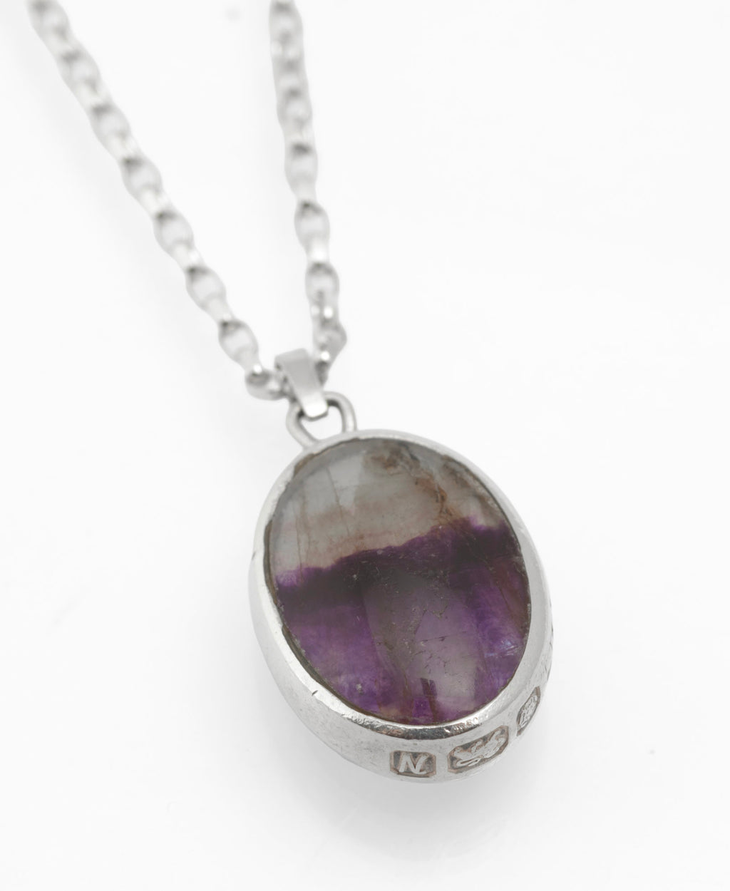 David Scott Walker Sterling Silver Reversible Pendant Necklace - Blue John & Malachite - Sheffield 1987 - C2981