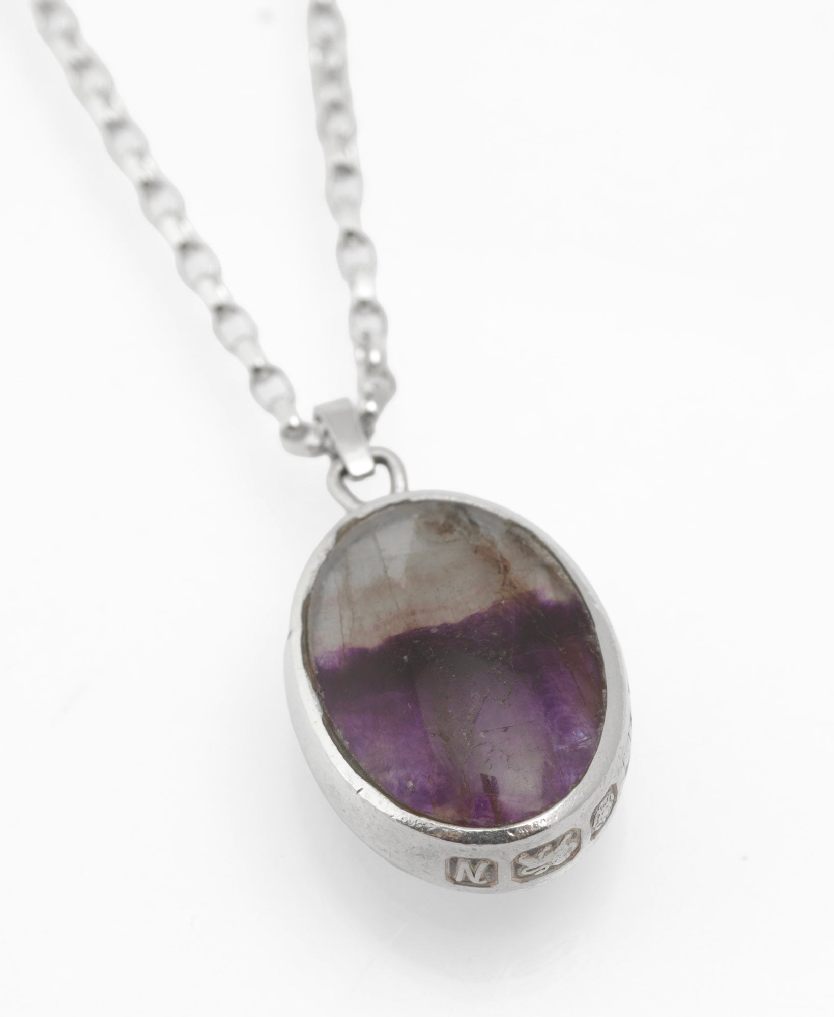 David Scott Walker Sterling Silver Reversible Pendant Necklace - Blue John & Malachite - Sheffield 1987 - C2981