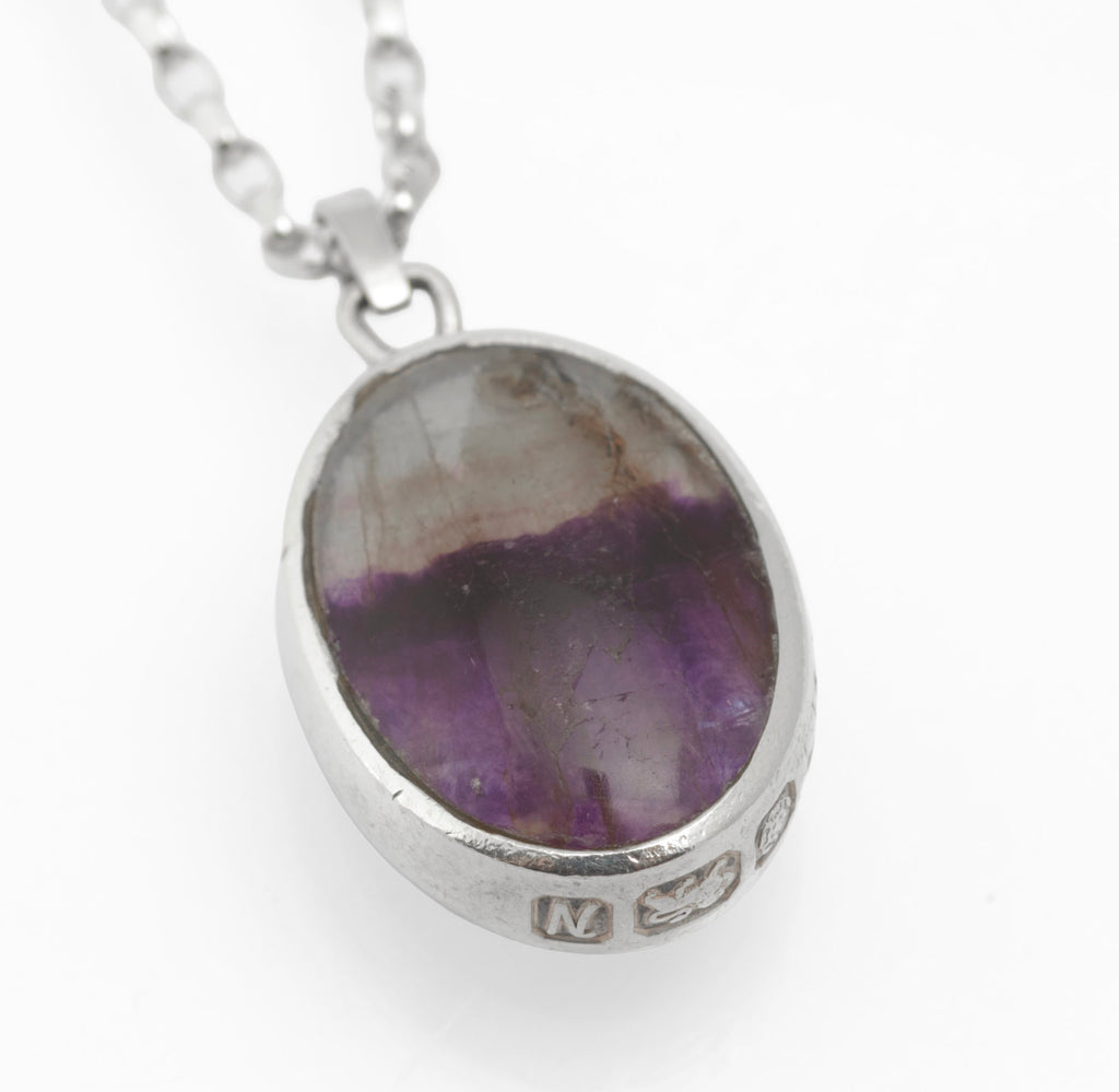 David Scott Walker Sterling Silver Reversible Pendant Necklace - Blue John & Malachite - Sheffield 1987 - C2981