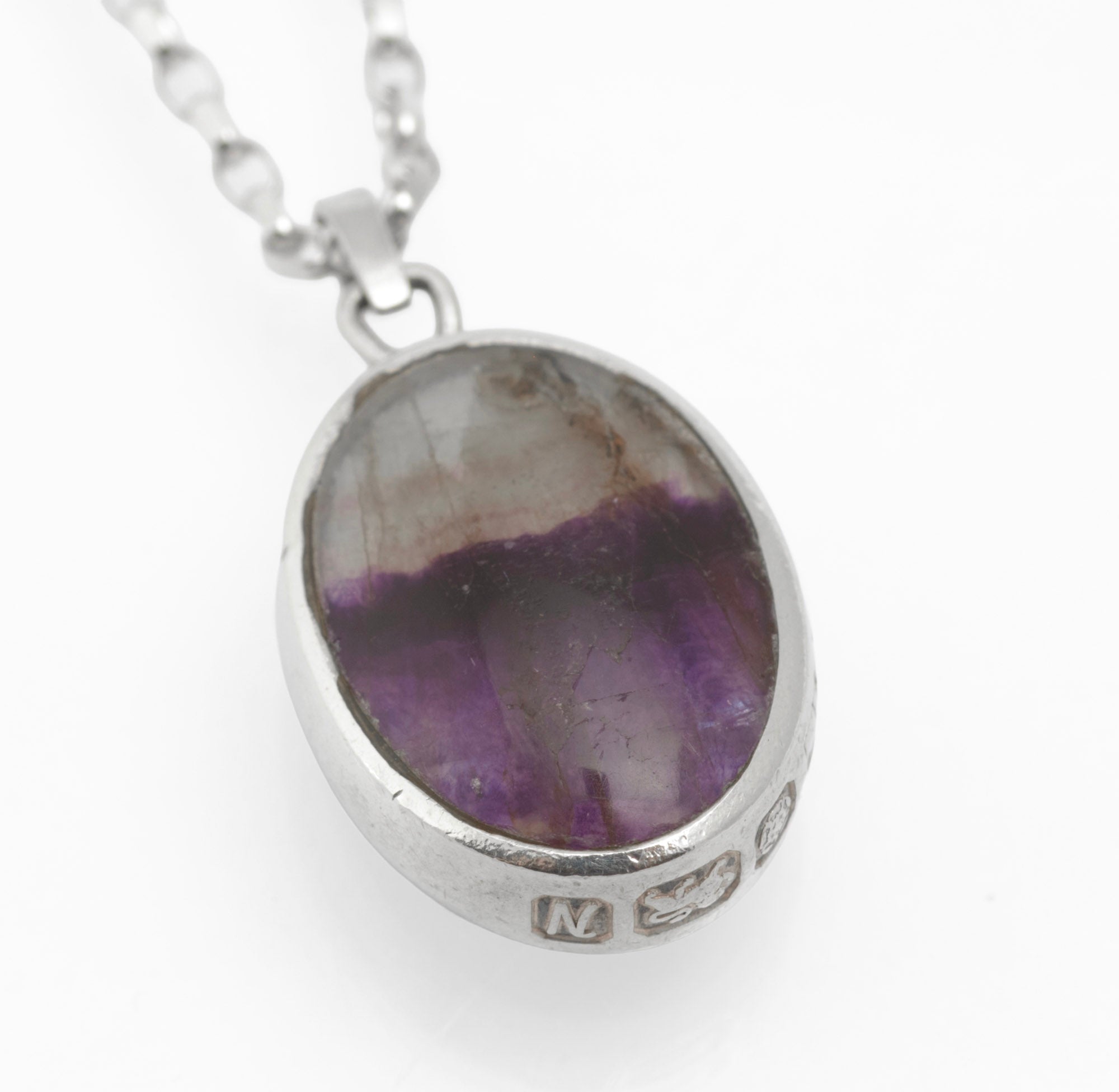 David Scott Walker Sterling Silver Reversible Pendant Necklace - Blue John & Malachite - Sheffield 1987 - C2981