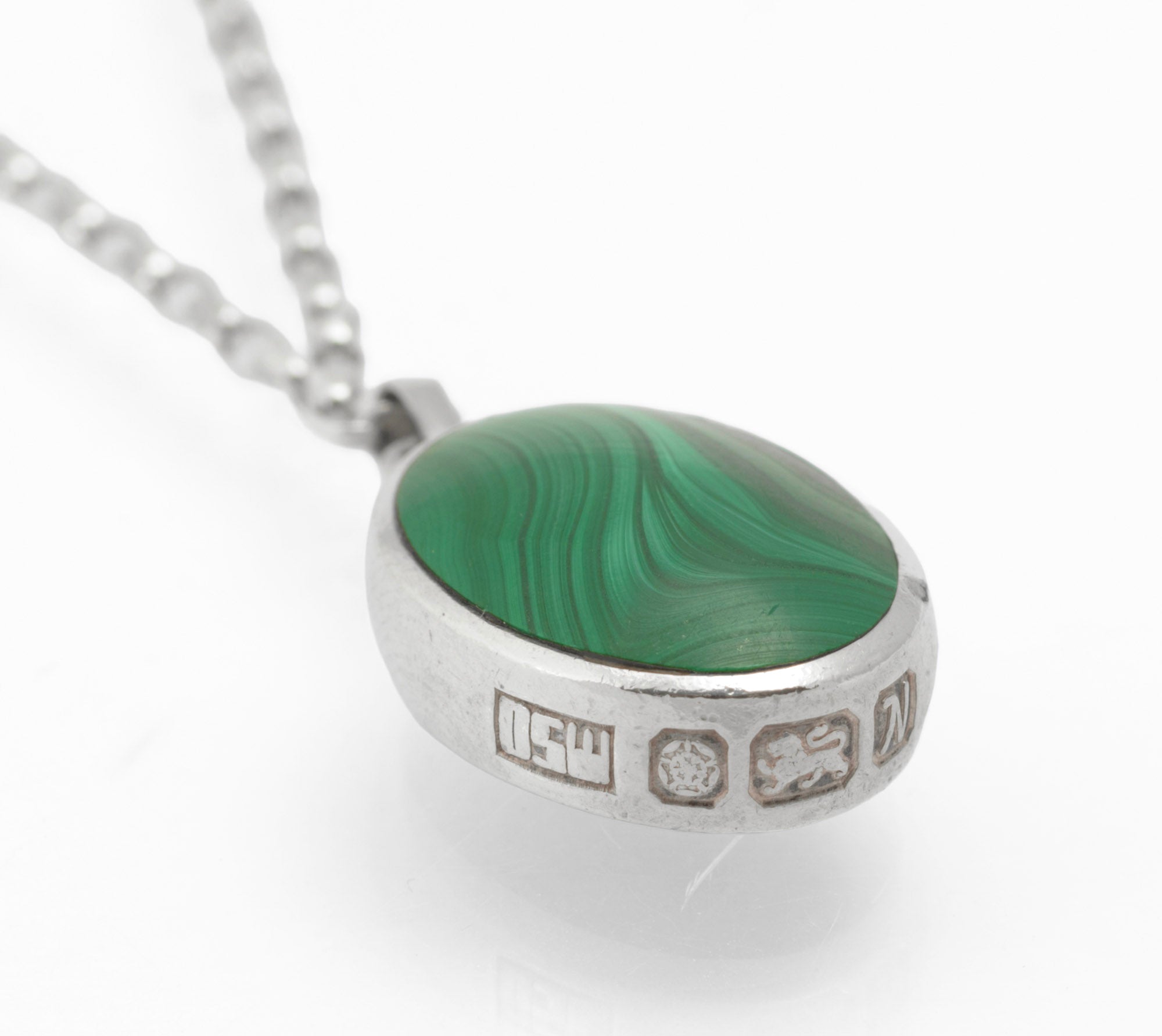 David Scott Walker Sterling Silver Reversible Pendant Necklace - Blue John & Malachite - Sheffield 1987 - C2981
