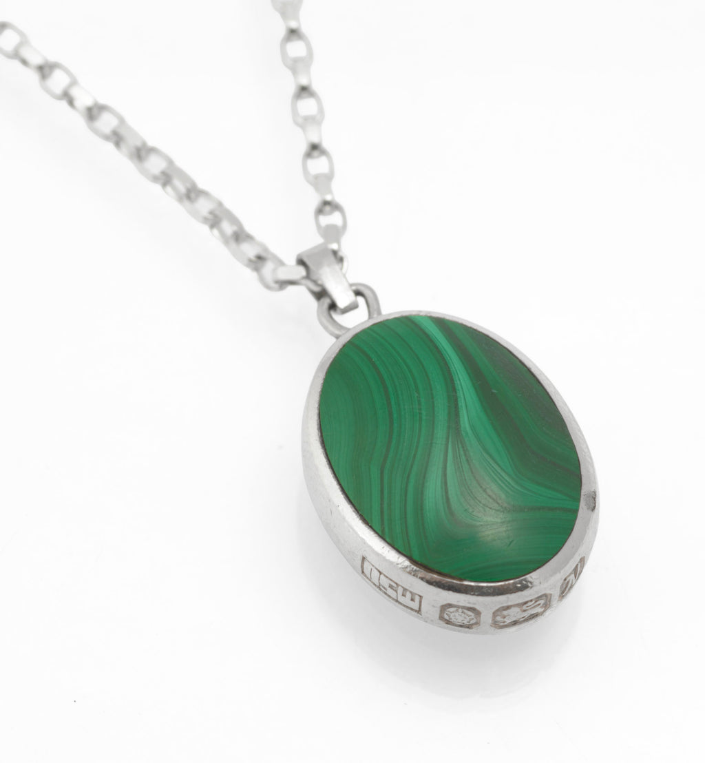 David Scott Walker Sterling Silver Reversible Pendant Necklace - Blue John & Malachite - Sheffield 1987 - C2981