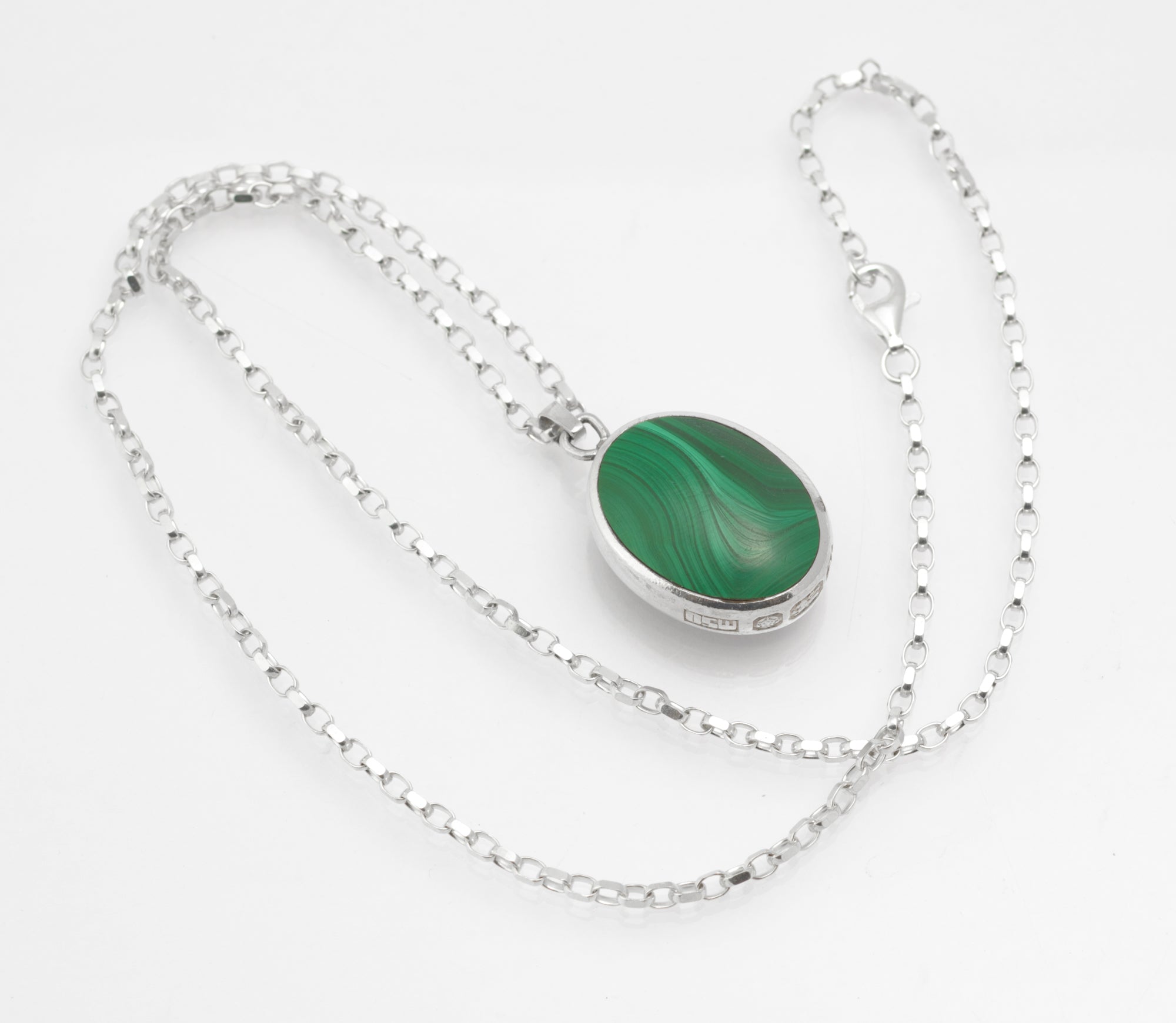 David Scott Walker Sterling Silver Reversible Pendant Necklace - Blue John & Malachite - Sheffield 1987 - C2981