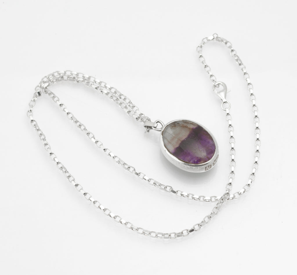 David Scott Walker Sterling Silver Reversible Pendant Necklace - Blue John & Malachite - Sheffield 1987 - C2981