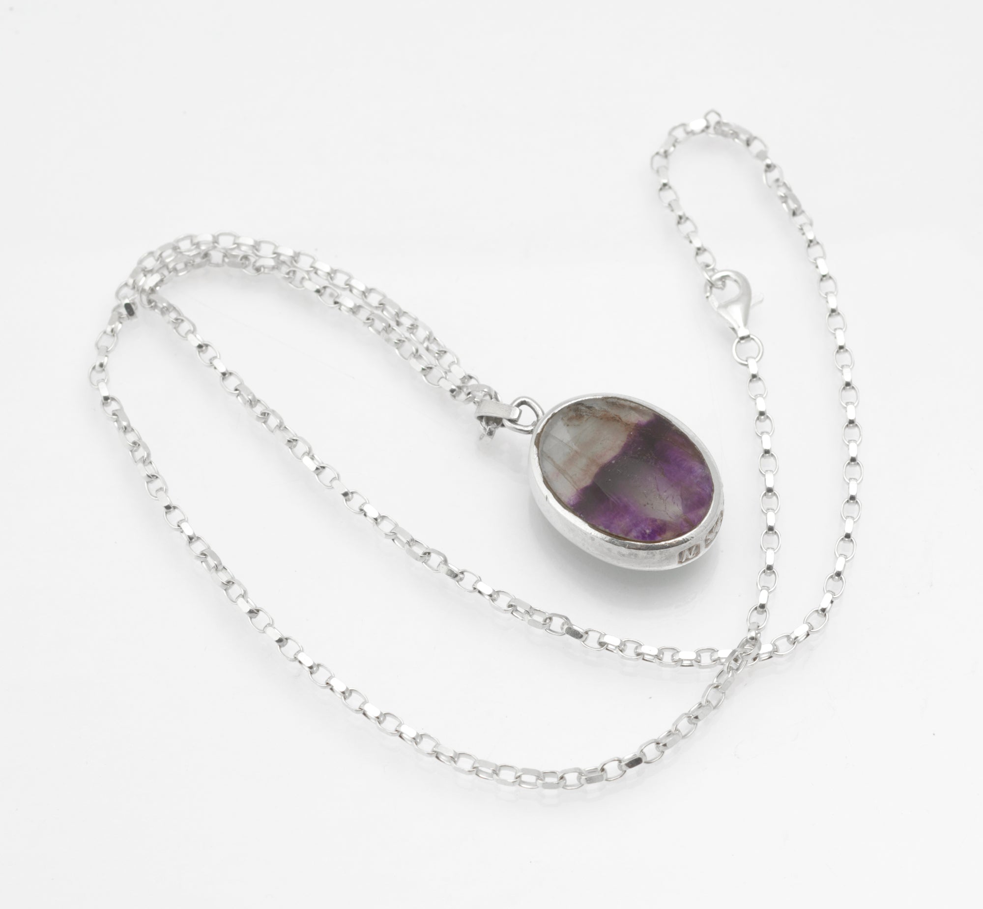 David Scott Walker Sterling Silver Reversible Pendant Necklace - Blue John & Malachite - Sheffield 1987 - C2981