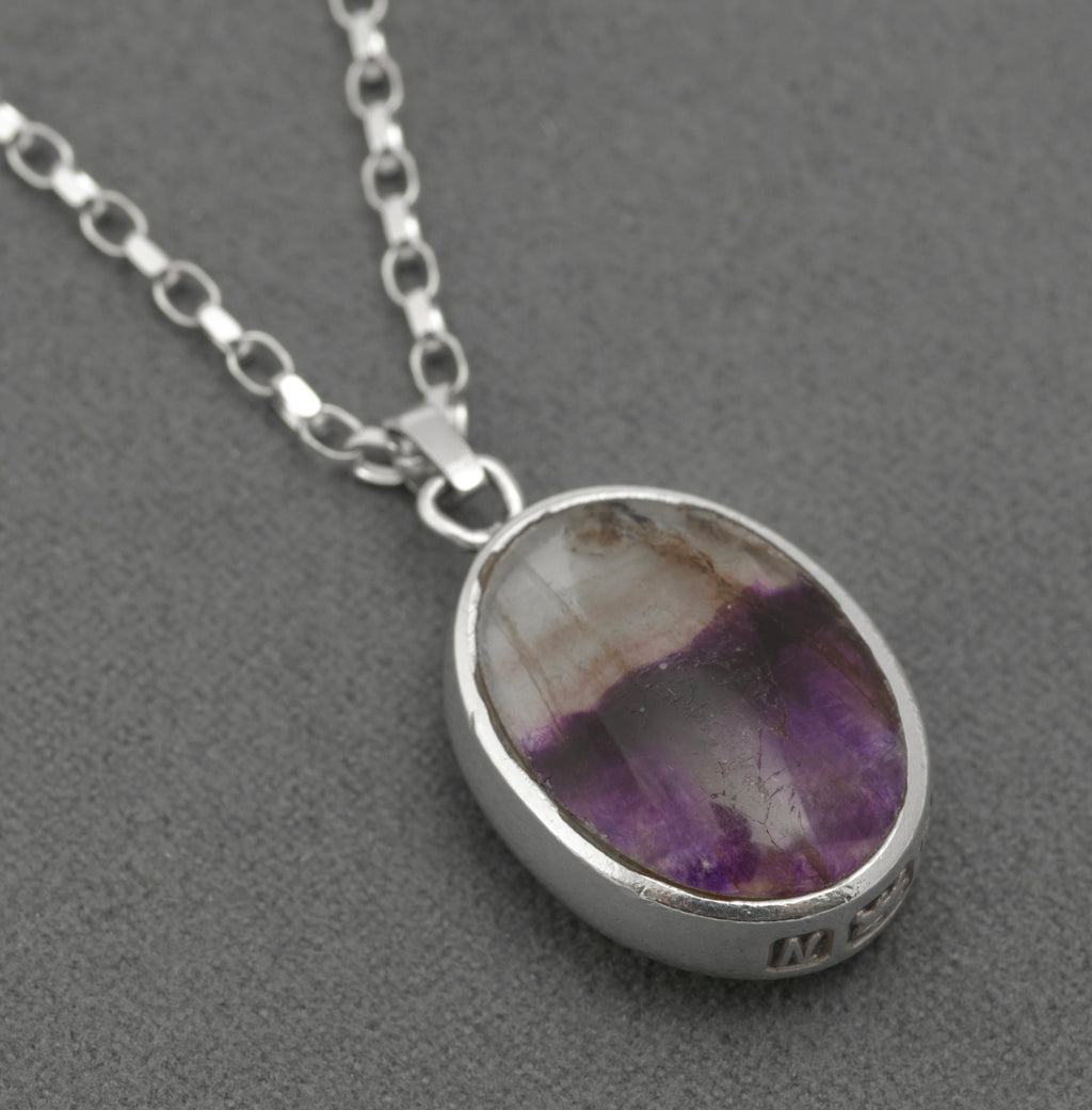 David Scott Walker Sterling Silver Reversible Pendant Necklace - Blue John & Malachite - Sheffield 1987 - C2981